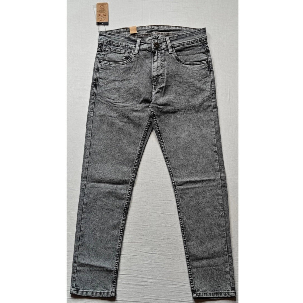 PKRKART Men's Cotton Blended Solid Tapered Jeans (Grey)