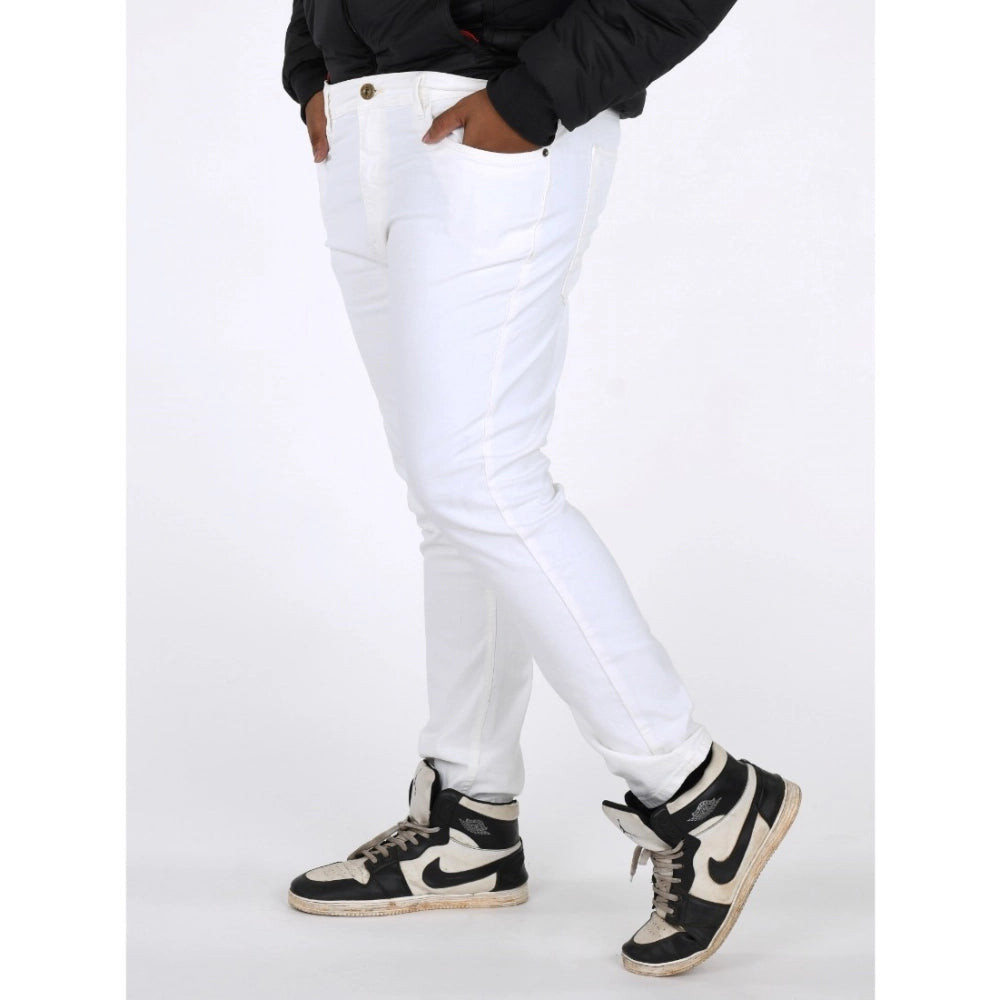 PKRKART Men's Cotton Blended Solid Plus Size Jeans (White)