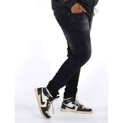PKRKART Men's Cotton Blended Solid Plus Size Jeans (Black)