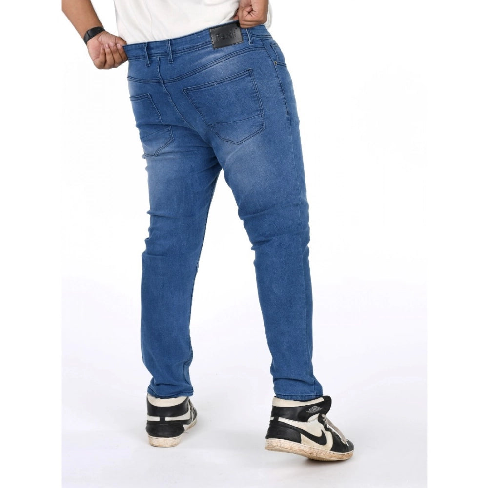 PKRKART Men's Cotton Blended Solid Plus Size Jeans (Blue)