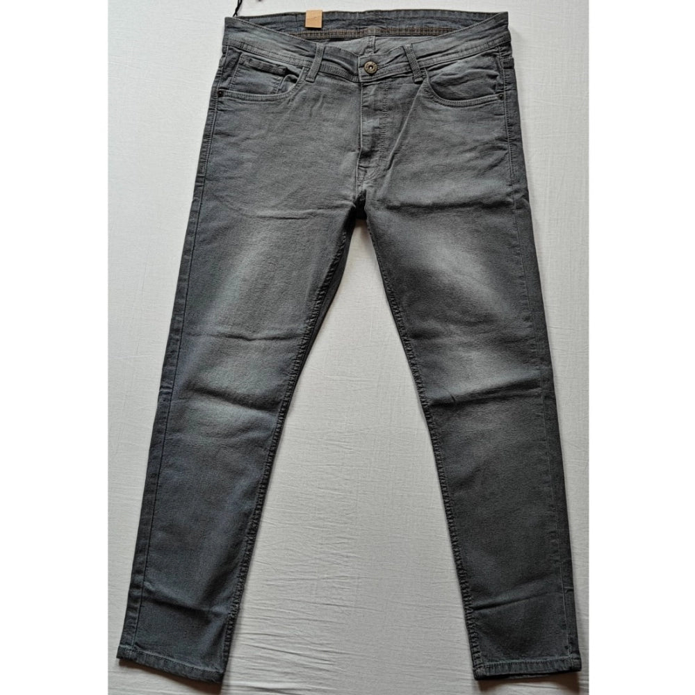 PKRKART Men's Cotton Blended Solid Tapered Jeans (Grey)