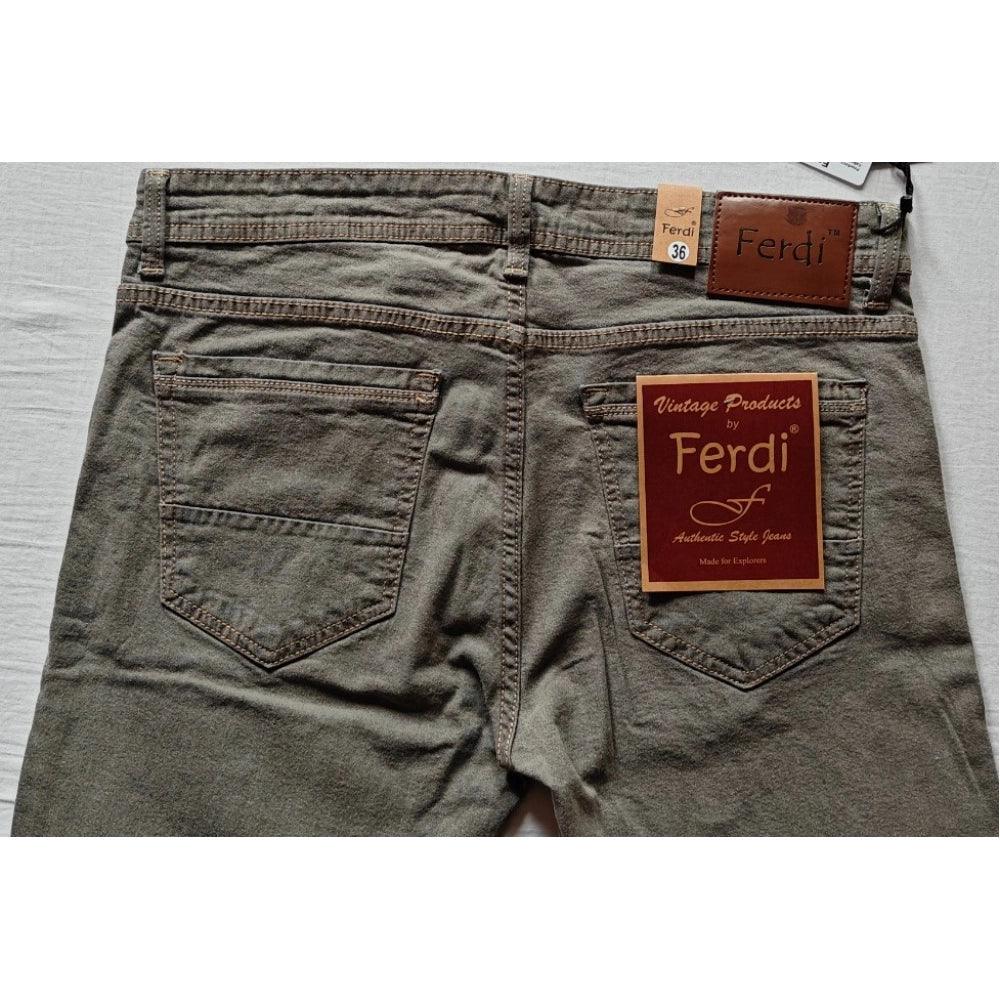 PKRKART Men's Cotton Blended Solid Tapered Jeans (Khaki)