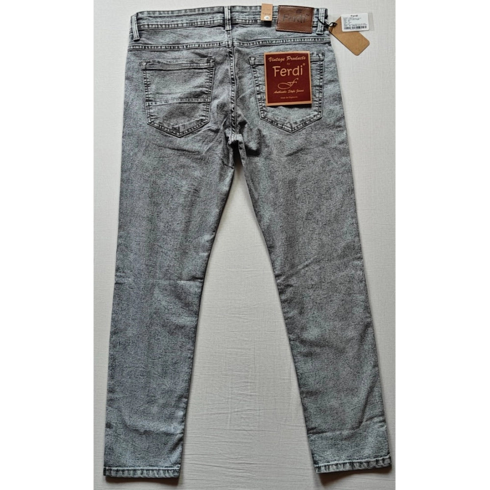 PKRKART Men's Cotton Blended Solid Tapered Jeans (Grey)