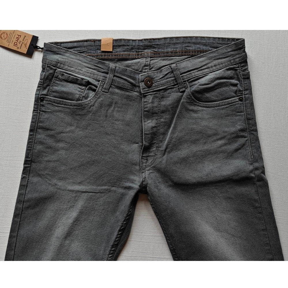 PKRKART Men's Cotton Blended Solid Tapered Jeans (Grey)