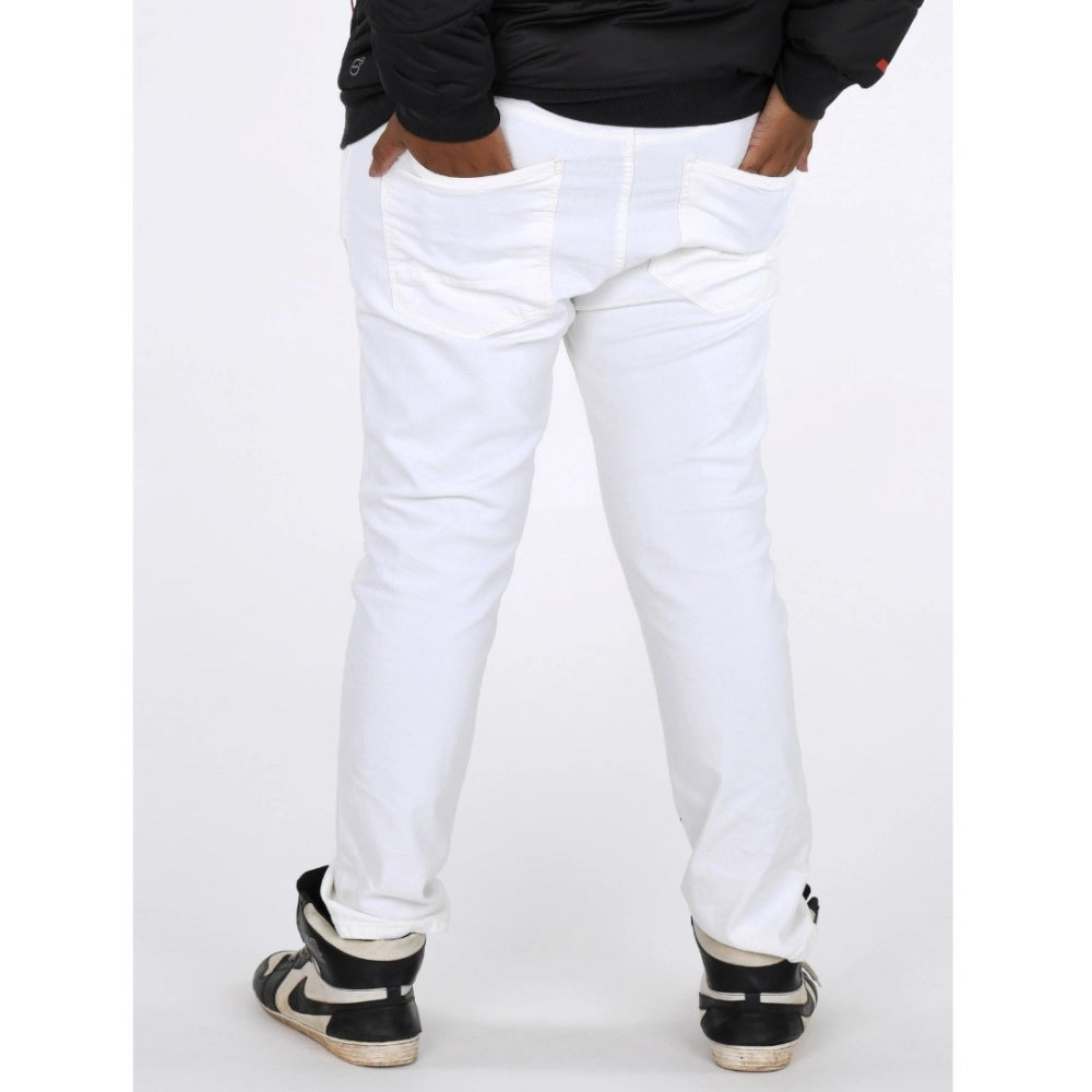 PKRKART Men's Cotton Blended Solid Plus Size Jeans (White)