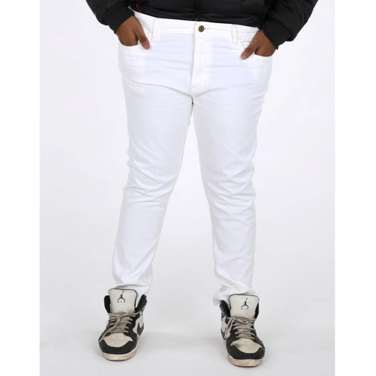 PKRKART Men's Cotton Blended Solid Plus Size Jeans (White)