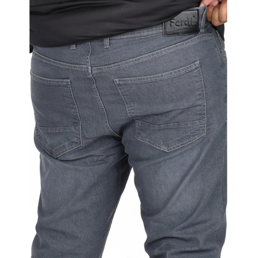 PKRKART Men's Cotton Blended Solid Plus Size Jeans (Grey)