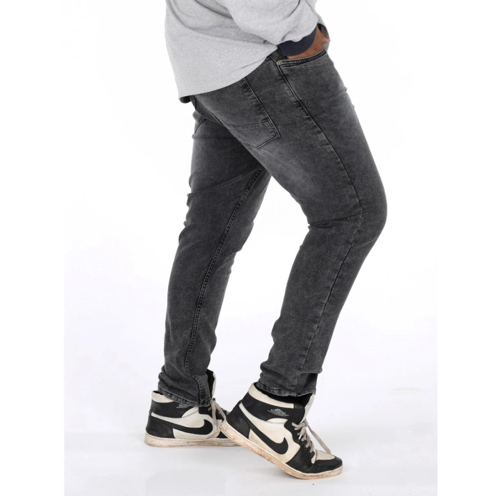 PKRKART Men's Cotton Blended Solid Plus Size Jeans (Grey)