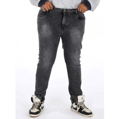 PKRKART Men's Cotton Blended Solid Plus Size Jeans (Grey)