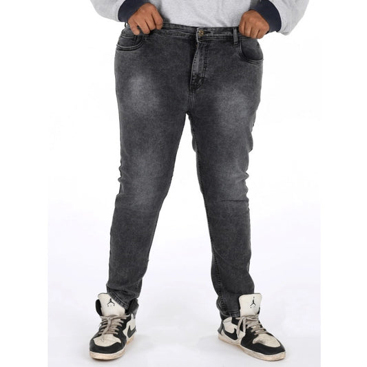 PKRKART Men's Cotton Blended Solid Plus Size Jeans (Grey)