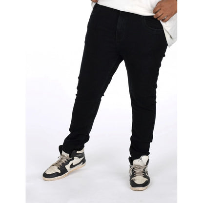 PKRKART Men's Cotton Blended Solid Plus Size Jeans (Black)