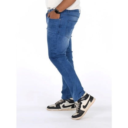 PKRKART Men's Cotton Blended Solid Plus Size Jeans (Blue)