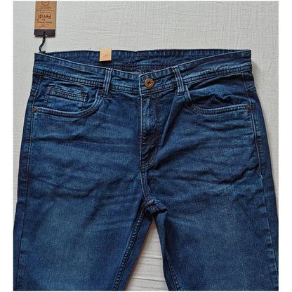 PKRKART Men's Cotton Blended Solid Tapered Jeans (Blue)
