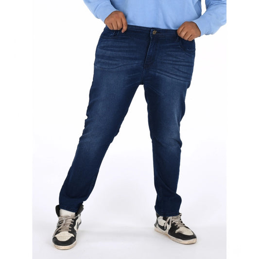 PKRKART Men's Cotton Blended Solid Plus Size Jeans (Dark Blue)