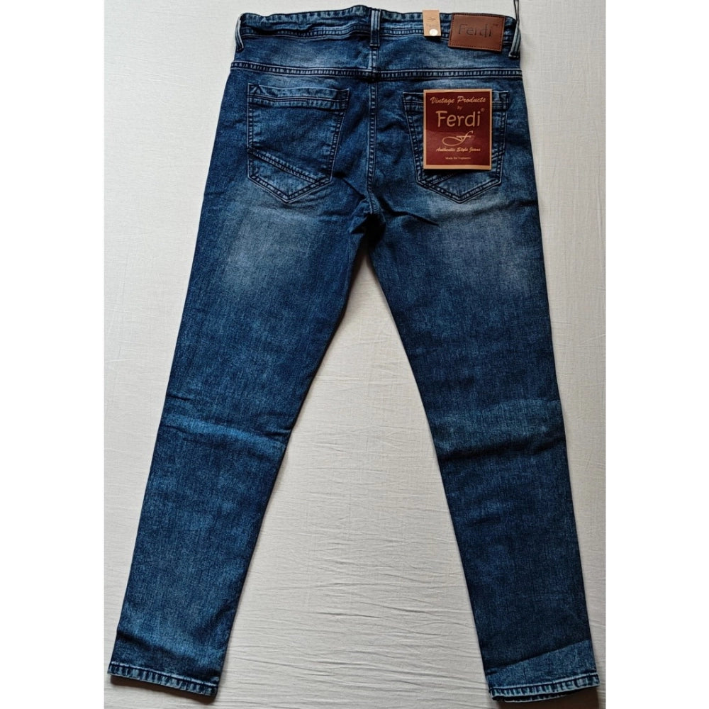 PKRKART Men's Cotton Blended Solid Tapered Jeans (Blue)