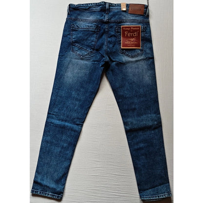 PKRKART Men's Cotton Blended Solid Tapered Jeans (Blue)