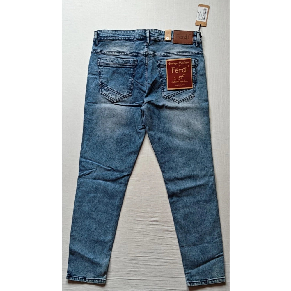 PKRKART Men's Cotton Blended Solid Tapered Jeans (Blue)