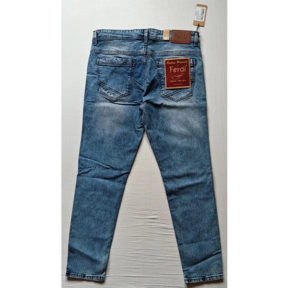 PKRKART Men's Cotton Blended Solid Tapered Jeans (Blue)