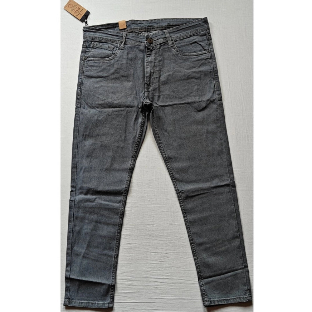 PKRKART Men's Cotton Blended Solid Tapered Jeans (Grey)