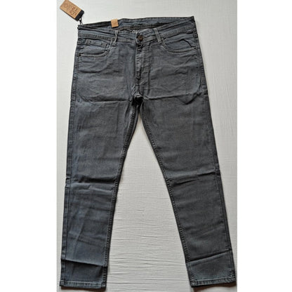 PKRKART Men's Cotton Blended Solid Tapered Jeans (Grey)