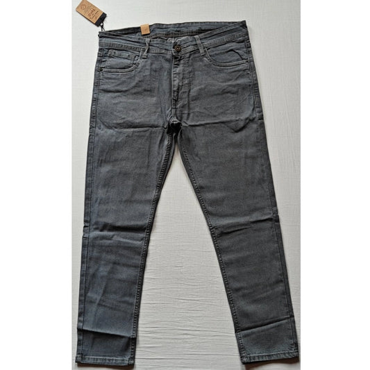 PKRKART Men's Cotton Blended Solid Tapered Jeans (Grey)