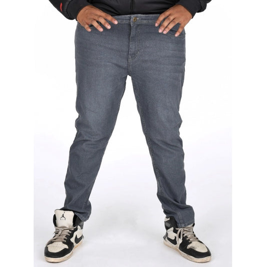 PKRKART Men's Cotton Blended Solid Plus Size Jeans (Grey)