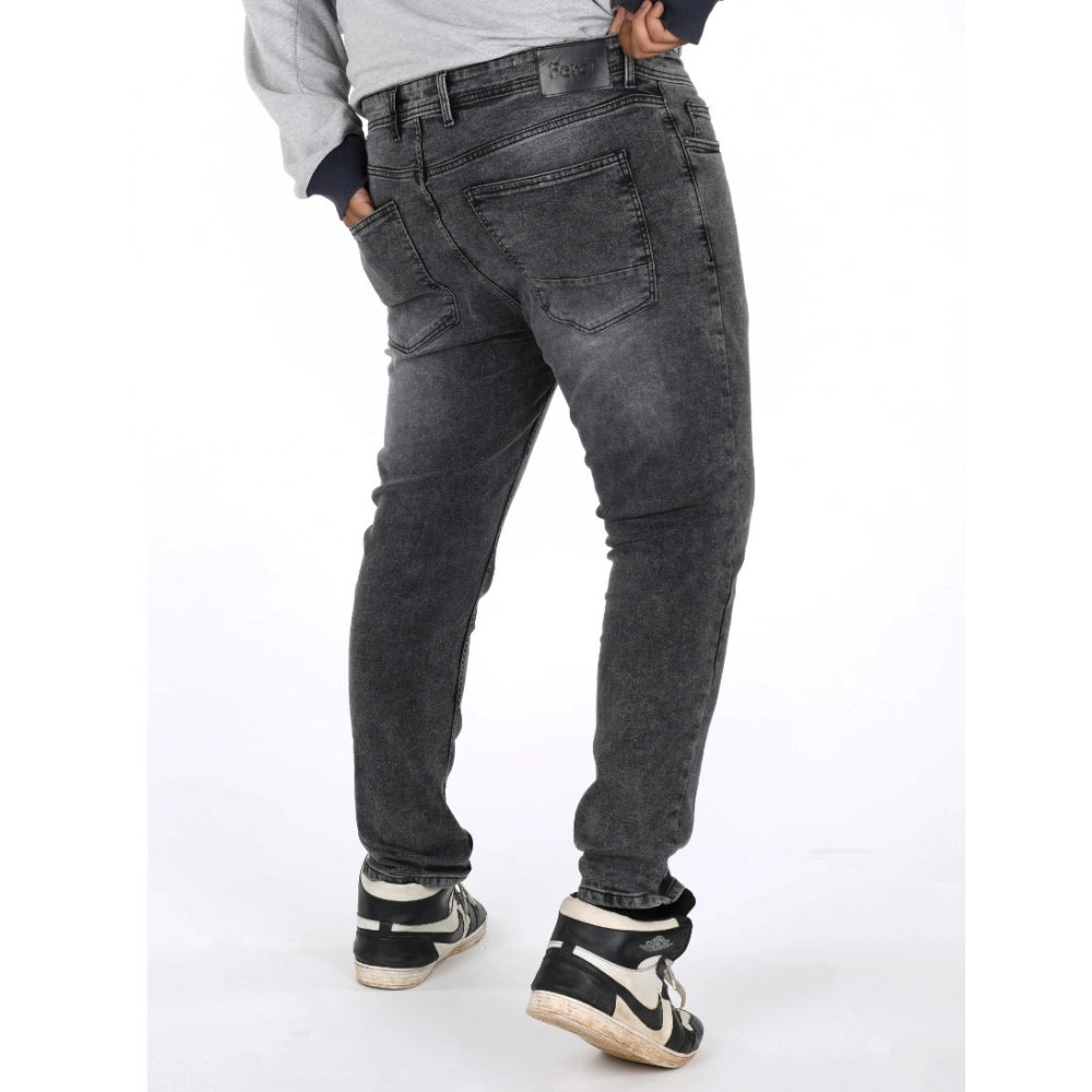 PKRKART Men's Cotton Blended Solid Plus Size Jeans (Grey)