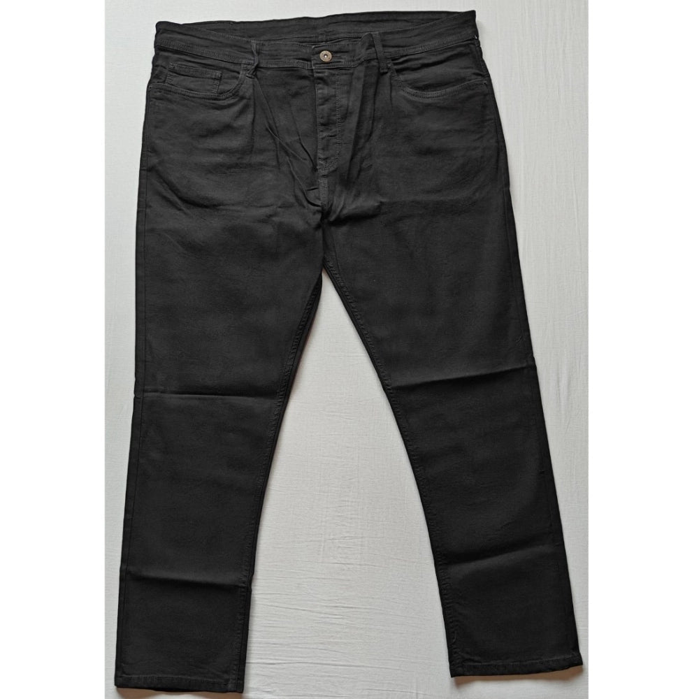 PKRKART Men's Cotton Blended Solid Plus Size Jeans (Black)