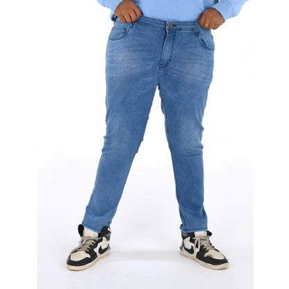 PKRKART Men's Cotton Blended Solid Plus Size Jeans (Blue)