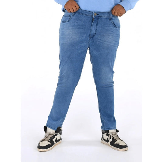 PKRKART Men's Cotton Blended Solid Plus Size Jeans (Blue)