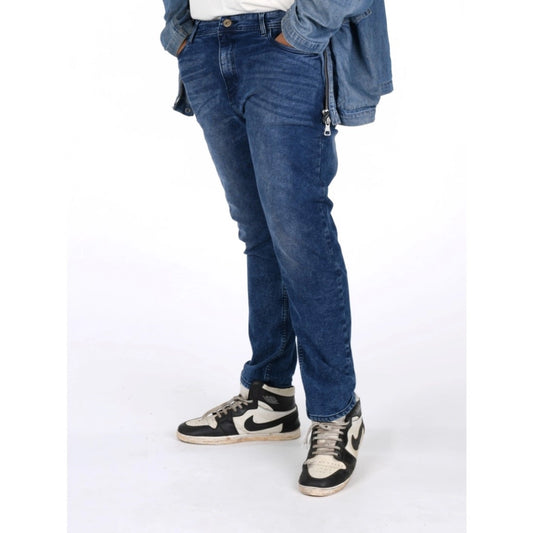 PKRKART Men's Cotton Blended Solid Plus Size Jeans (Blue)