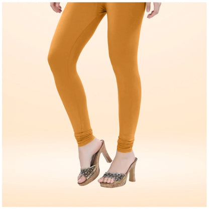 PKRKART Women's Cotton Blended Solid Churidar leggings (Mustard Yellow)