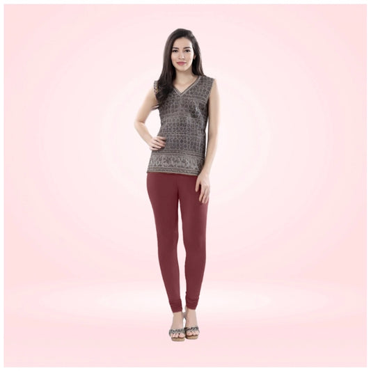 PKRKART Women's Cotton Blended Solid Churidar leggings (Maroon)