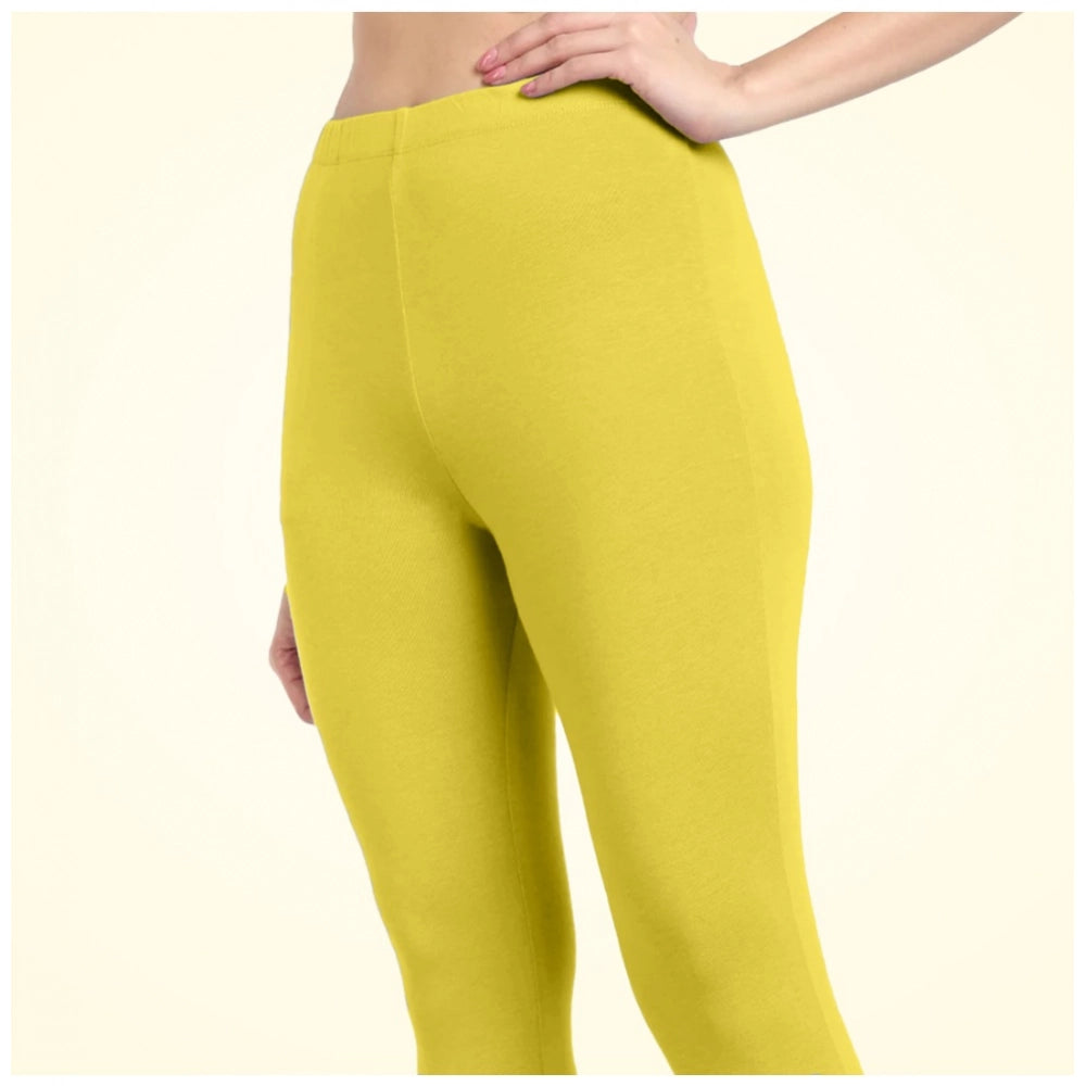 PKRKART Women's Cotton Blended Solid Ankle legging (Lemon Yellow)