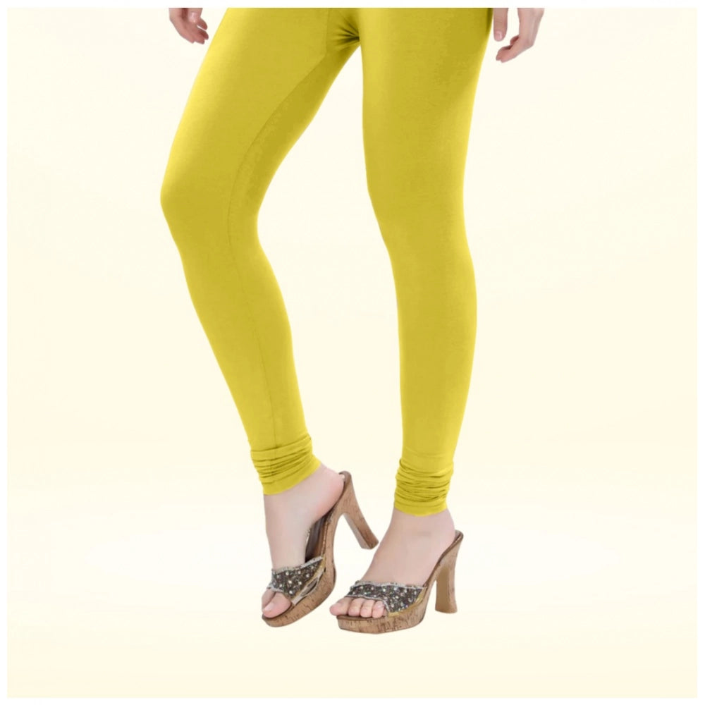 PKRKART Women's Cotton Blended Solid Churidar leggings (Lemon Yellow)