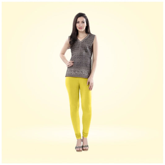 PKRKART Women's Cotton Blended Solid Churidar leggings (Lemon Yellow)