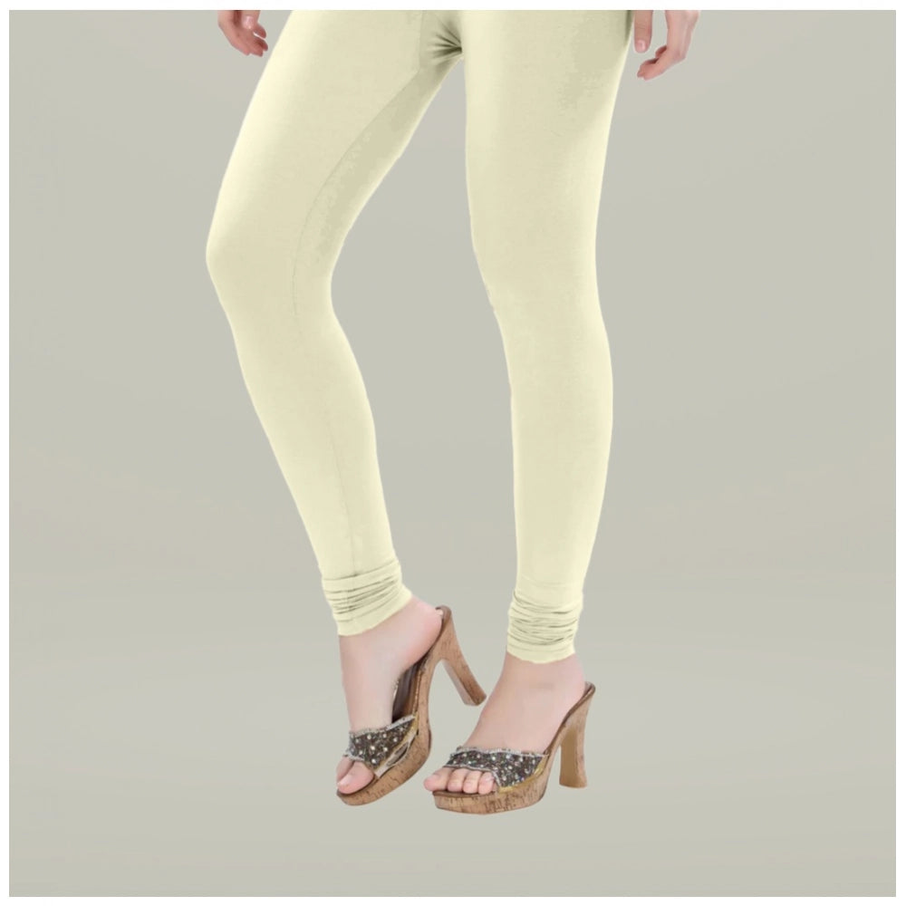 PKRKART Women's Cotton Blended Solid Churidar leggings (Cream)