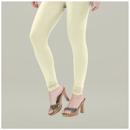 PKRKART Women's Cotton Blended Solid Churidar leggings (Cream)