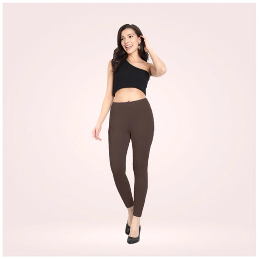 PKRKART Women's Cotton Blended Solid Ankle legging (Brown)