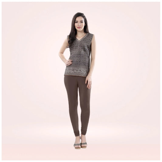 PKRKART Women's Cotton Blended Solid Churidar leggings (Brown)