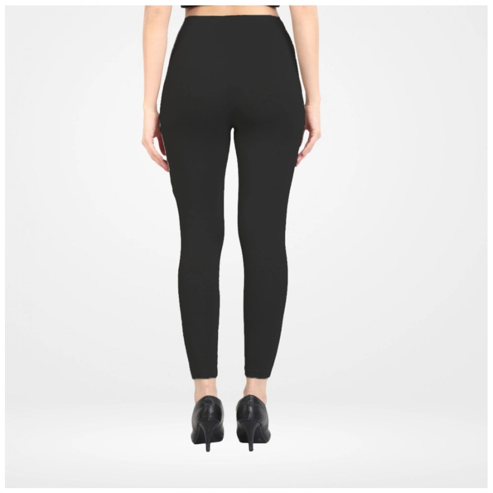 PKRKART Women's Cotton Blended Solid Ankle legging (Black)