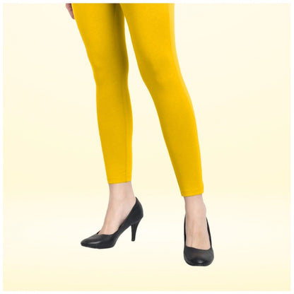 PKRKART Women's Cotton Blended Solid Ankle legging (Yellow)