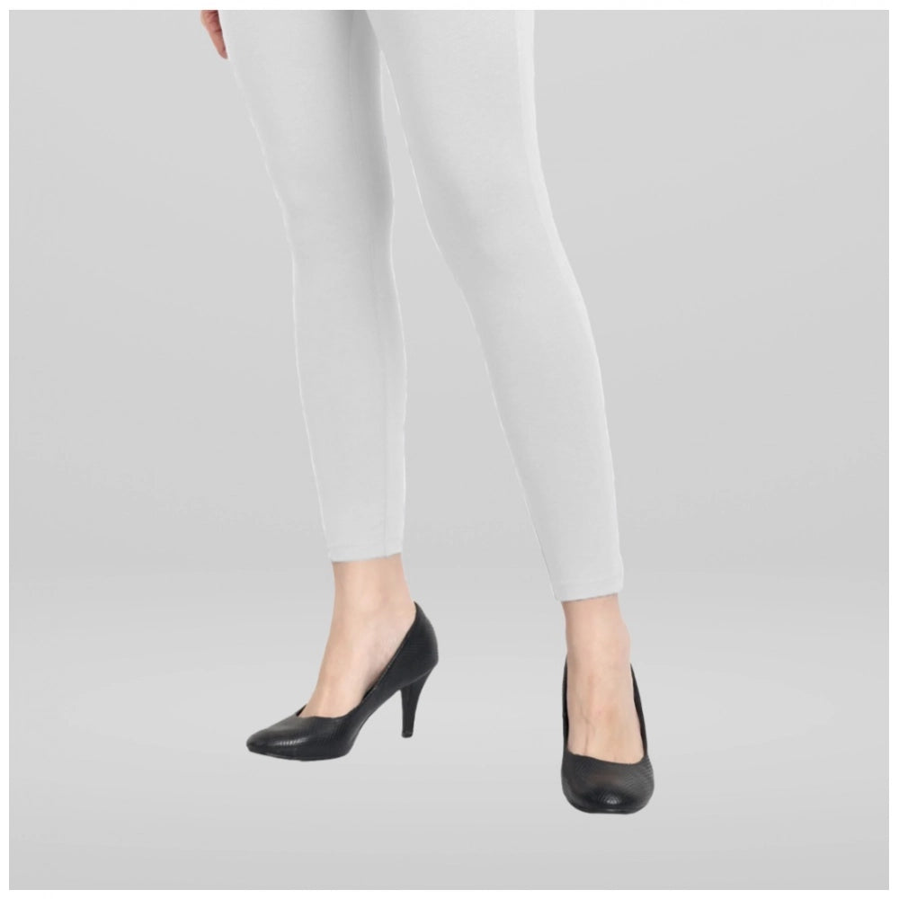 PKRKART Women's Cotton Blended Solid Ankle legging (White)