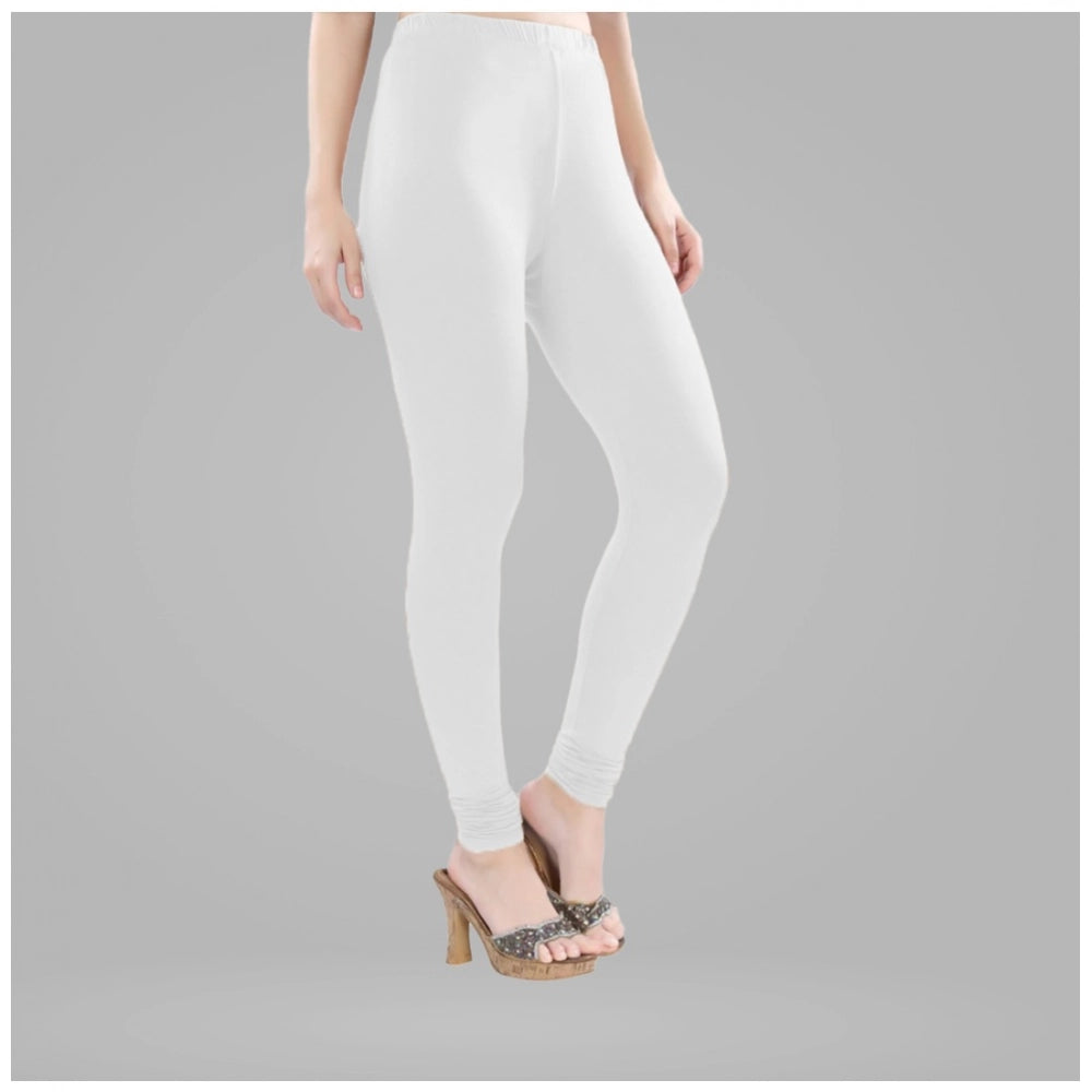 PKRKART Women's Cotton Blended Solid Churidar leggings (White)