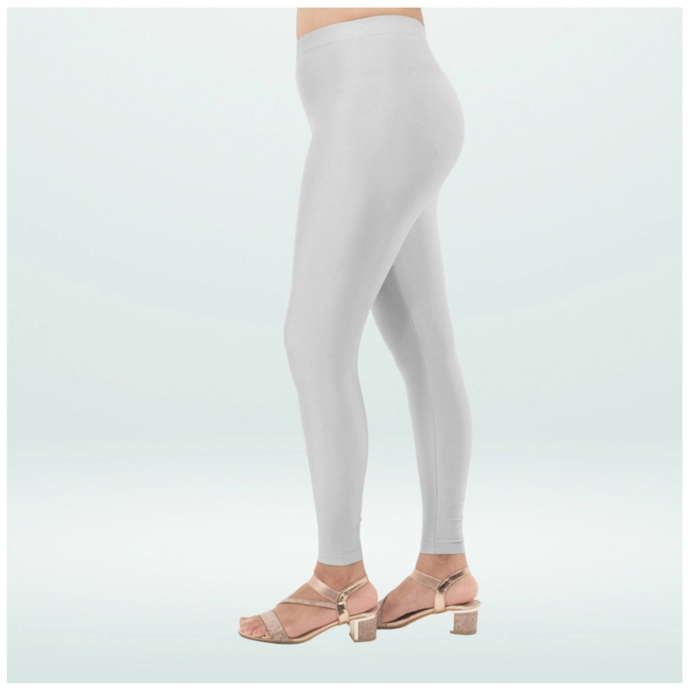 PKRKART Women's Cotton Blended Solid Shimmer Ankle leggings (Silver)