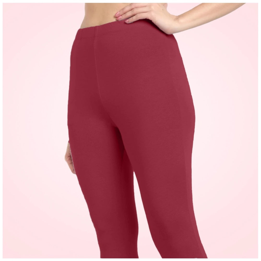 PKRKART Women's Cotton Blended Solid Ankle legging (Red Maroon)