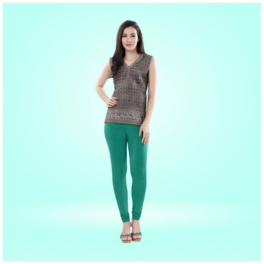PKRKART Women's Cotton Blended Solid Churidar leggings (Rama Green)