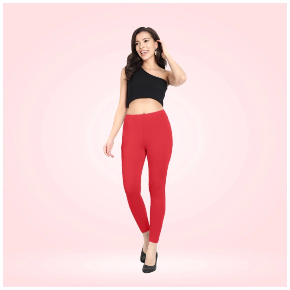 PKRKART Women's Cotton Blended Solid Ankle legging (Red)