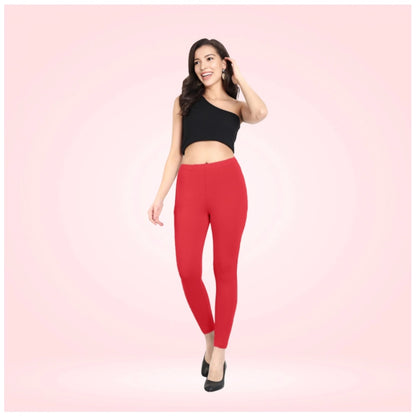 PKRKART Women's Cotton Blended Solid Ankle legging (Red)
