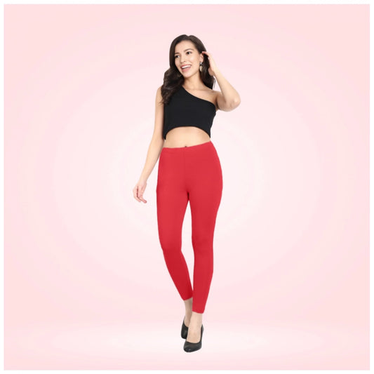 PKRKART Women's Cotton Blended Solid Ankle legging (Red)
